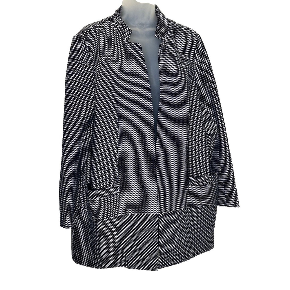PURE Collection Womens 2X Blue and White Textured Cotton Long Line Dressy Jacket